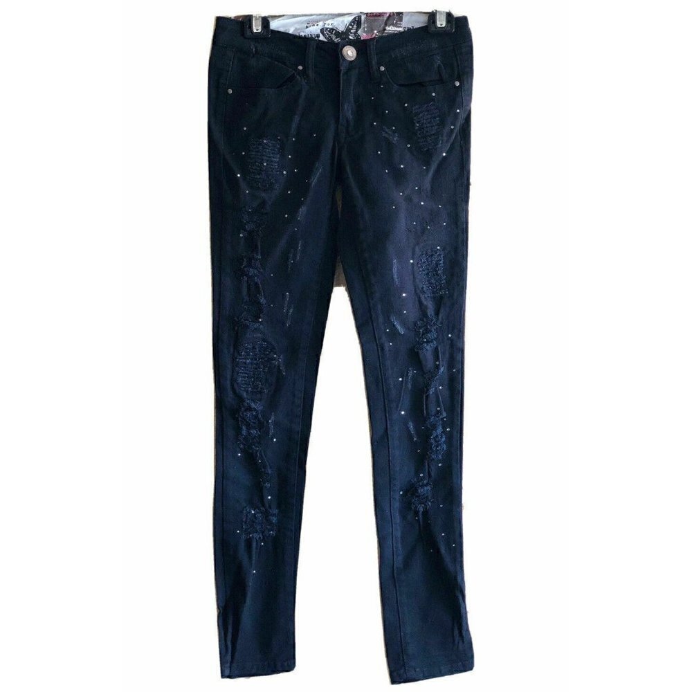 Dollhouse Juniors Black Distressed Studded Skinny Jeans - Picture 8 of 8